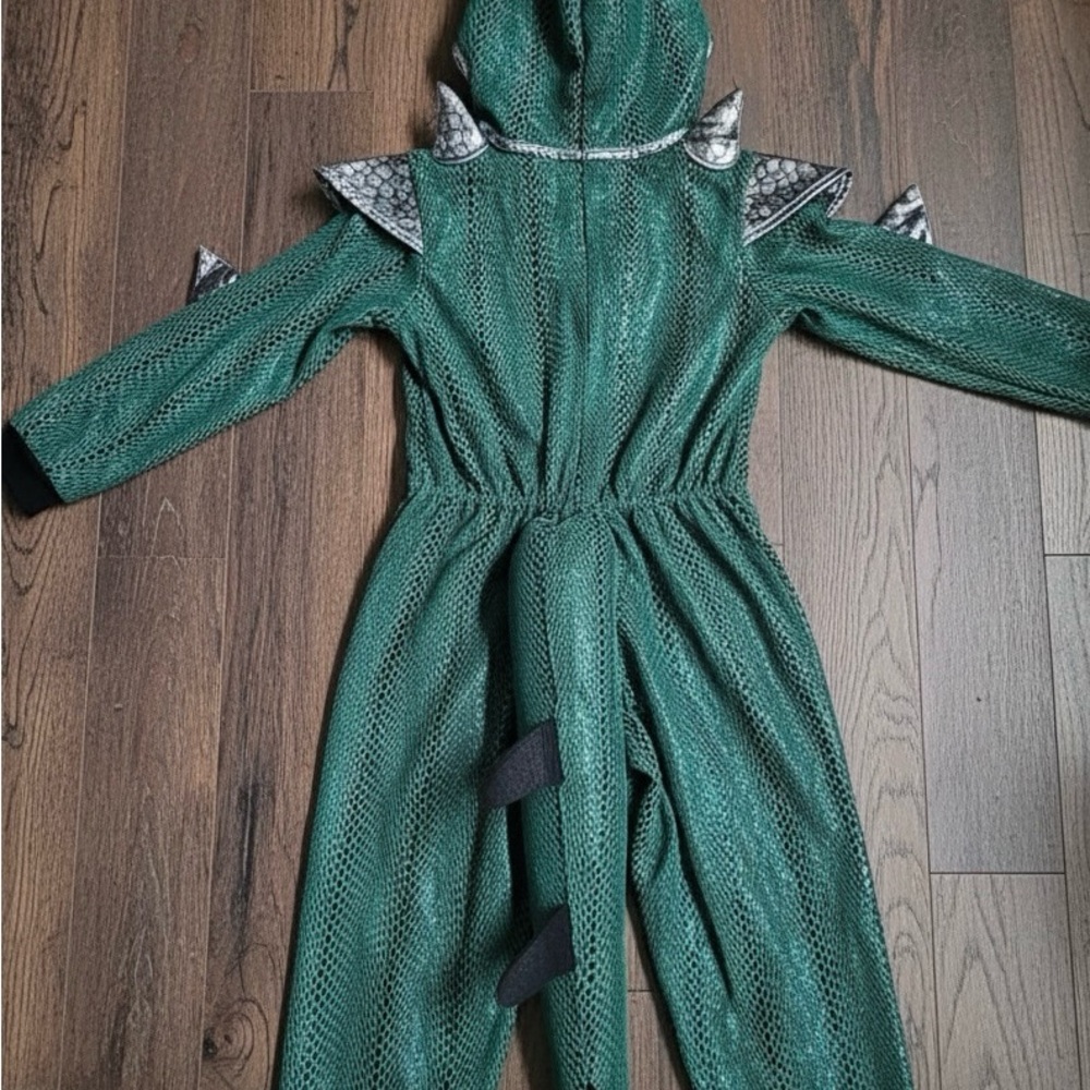Green Dragon Dinosaur Toddler Kids Halloween Costume 3T-4T Silver scales - Picture 4 of 4